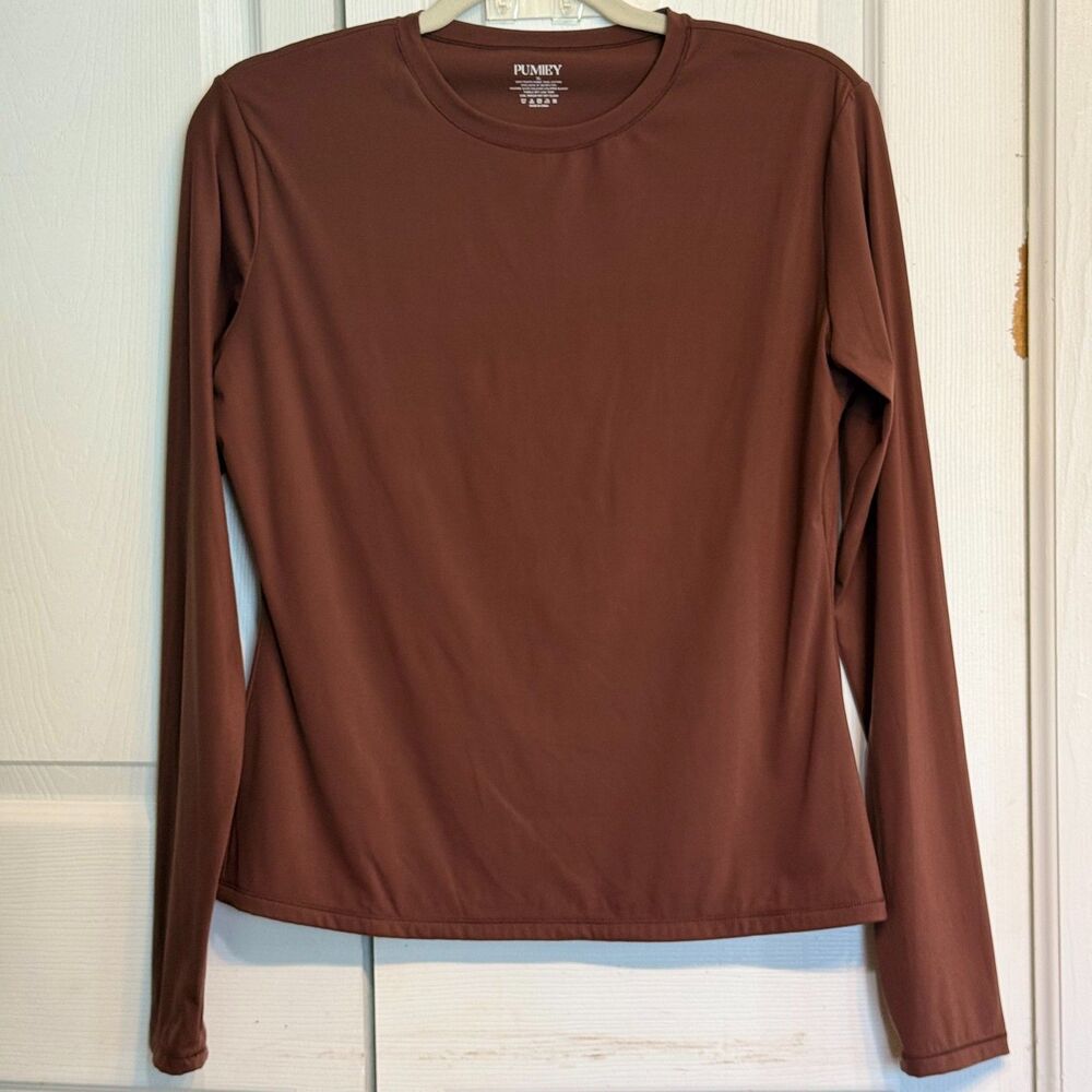 PUMIEY Smoke Cloud Crew Neck Long Sleeve Top Chocolate Brown Skims Dupe FittedXL